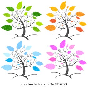 Four trees with different color leaves