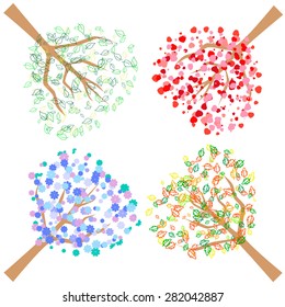Four trees on the corners, abstractly denoting seasons