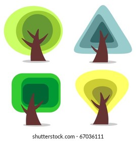 Four trees set isolated on a white background.