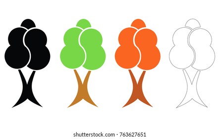 four trees vector set - ecology concept