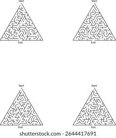 Quatro E Triângulo Labirintos Começar A Terminar Caminhos Jogo Puzzle Atividade vetor 1