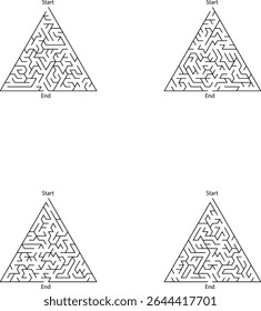 Quatro E Triângulo Labirintos Pontos Iniciais E Finais Jogo Puzzle Atividade vetor