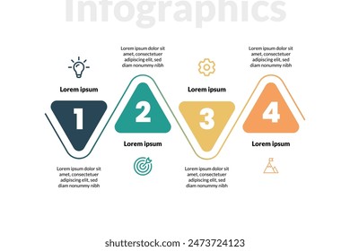 Four Triangles Representing Business Vision Features, Simple infographic design template. Flat vector illustration for presentation.


