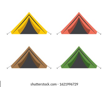 Four triangular tents in four colors