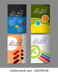 four Tri-fold brochure front design, vector illustration.