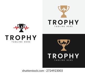 Vier Trophäen mit Text- und Taglinienvariationen auf weißem und schwarzem Hintergrund