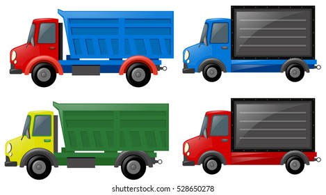 Four trucks in different colors illustration