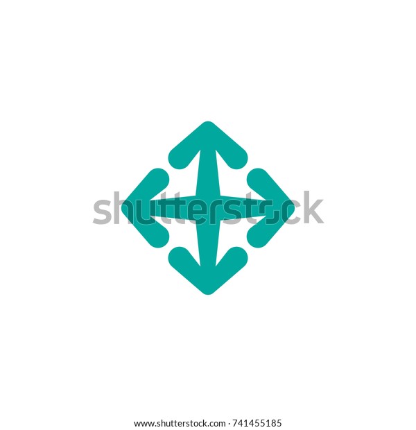 four turquoise cartoon arrows point out from the\
center. Expand Arrows icon. Outward Directions icon. Vector\
illustration. Isolated on white.\
