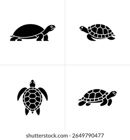 four turtle silhouette variations in black against a white background