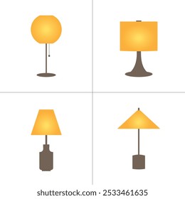 Quatro ícones de lâmpada de mesa de duas cores isolados em um fundo branco para design gráfico e web.