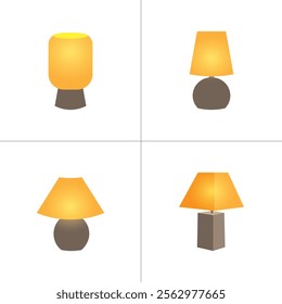 Four two-color table lamp icons isolated on a white background for graphic and web design