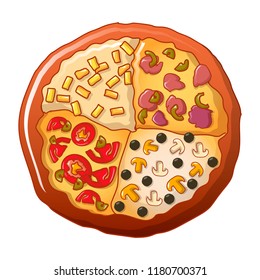 Four type pizza icon. Cartoon of four type pizza vector icon for web design isolated on white background