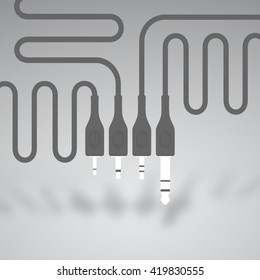 Four types of audio connectors and cables in the conceptual design. In shades of gray