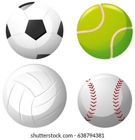 Four types of balls on white background illustration