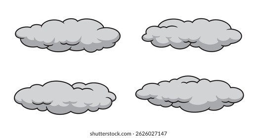 Quatro tipos de nuvens em nublado (Nimbostratus), ilustração de vetor de desenho animado isolado, eps