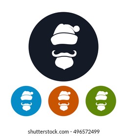  Four Types of Colorful Round Icons Santa Claus with a Beard, Mustache and Hat without a Face, Vector Illustration 