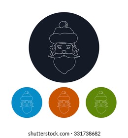 Four Types of Colorful Round Linear  Icons Santa Claus Face, Icon of a Christmas Decoration,  Vector Illustration