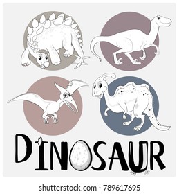 Four types of dinosaurs on white poster illustration