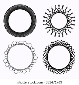 Four types of elegant round frames. Frames could be used for text decoration, as part of logos, labels or banners.