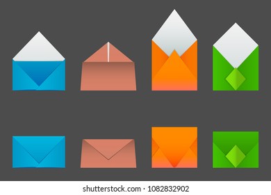 Four types of envelopes made from colored paper.