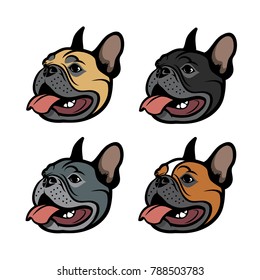Four types of french bulldog colors - vector illustration