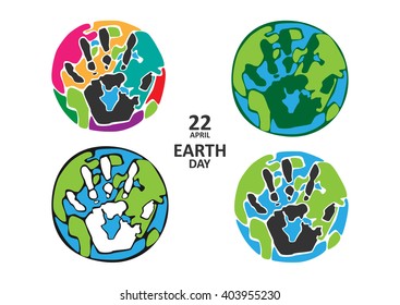 four types of planets with hand prints earth day