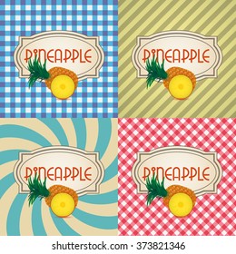 four types of retro textured labels for pineapple products eps10