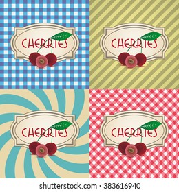 four types of retro textured labels for cherries eps10