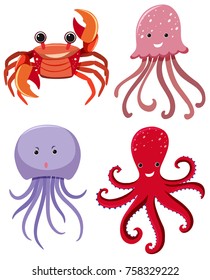 Four types of sea animals on white background illustration