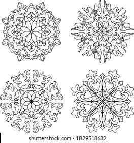 Four types of snowflakes with isolated contour