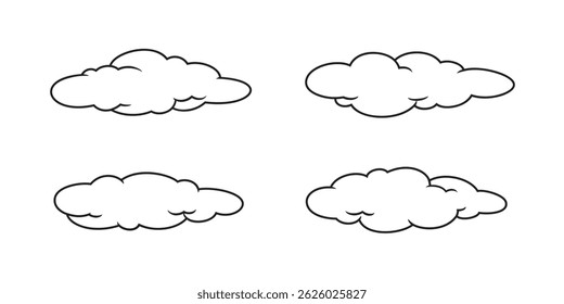 Four Types of Stratocumulus Clouds in Cartoon Outline Vector Illustration, eps