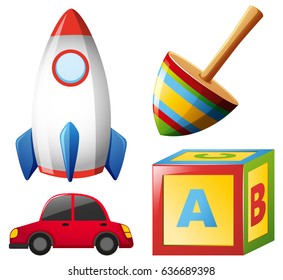 Four types of toys illustration