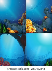 Four underwater scenes and coral reef