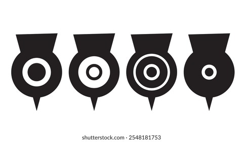 Four Unique Circular Symbols with Concentric Circles and Dots For Abstract Backgrounds