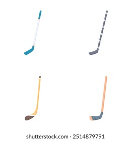 Four uniquely designed ice hockey sticks isolated on a white background