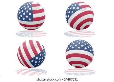 Four us flags with reflections