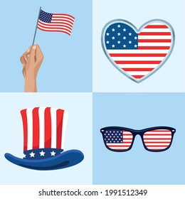 four usa celebration set icons