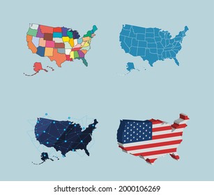 four usa country set maps