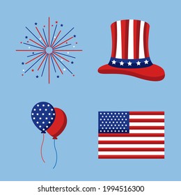 four usa independence day set icons