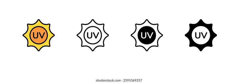 four uv symbols in assorted styles depict ultraviolet light protection for various applications.