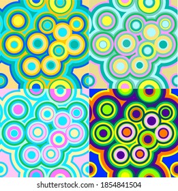 Four variants of abstract psychedelic background from circles
Geometric pattern multicolored bright saturated circles