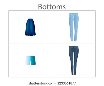 Four variants of bottoms in capsule wardrobe. Clothes vector design. Set of items. Wear collection