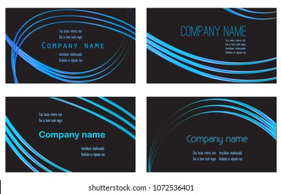 Four variants of business cards. Blue on black. Vector design. 