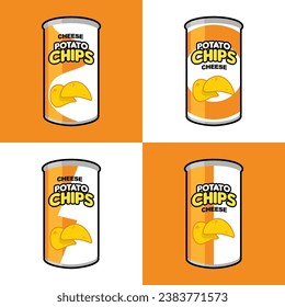 four variants cheese potato chips can packages