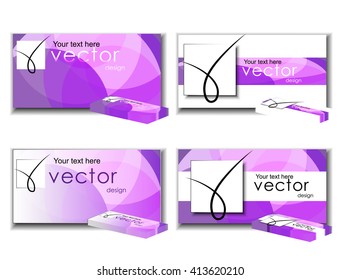 four variants of design business cards from purple elements