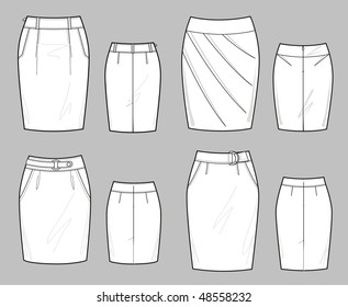 Four variants of female skirts with pockets
