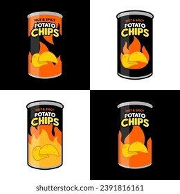four variants hot and spicy potato chips can packages