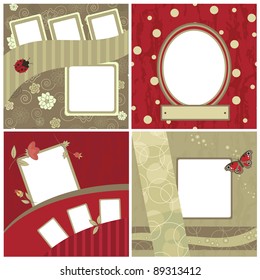 Four variants of retro revival frames in red and green colors