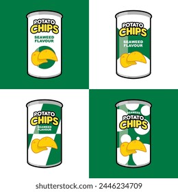 four variants seaweed potato chips can packages