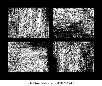 Four variants of traces of wax crayons on white paper relief. White on Black. Background, texture. Vector.